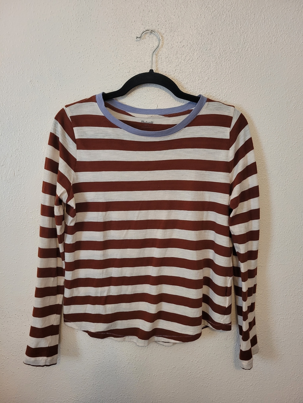 Madewell Whisper Cotton Rib Crewneck Long Sleeve Tee Canarsie Stripe Small